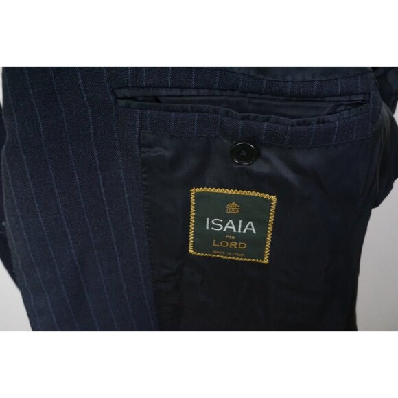 Isaia Sirio A Blue Mohair Wool Striped 2 Pc Suit Jacket Pants Sz 44R Brand New - Picture 8 of 11